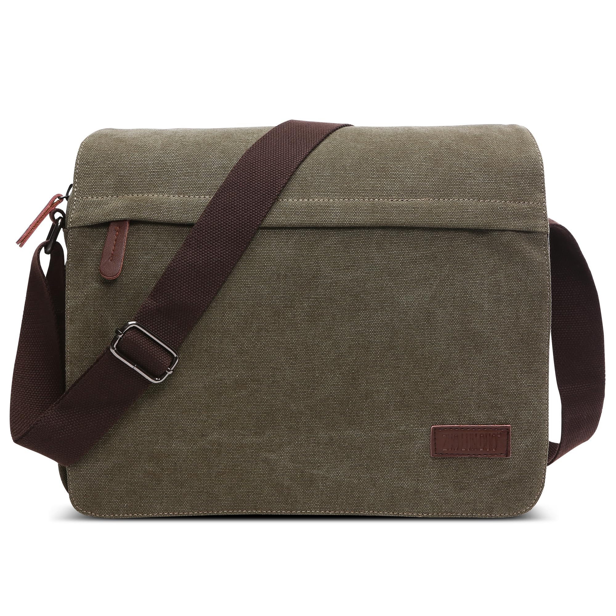 Bolso de Bandolera Hombres Bolsa de Hombro para 13.3 Pulgadas Portátil Viaje Escolares Causal Trabajo Montañismo Cruzados Bolsa de Ordenador Hombres Lona Messenger Bag Verde