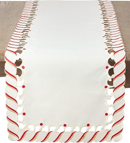 Miniatura 1 de SARO LIFESTYLE Camino de mesa navideño con diseño de bastón de caramelo, 16 x 72 pulgadas, marfil