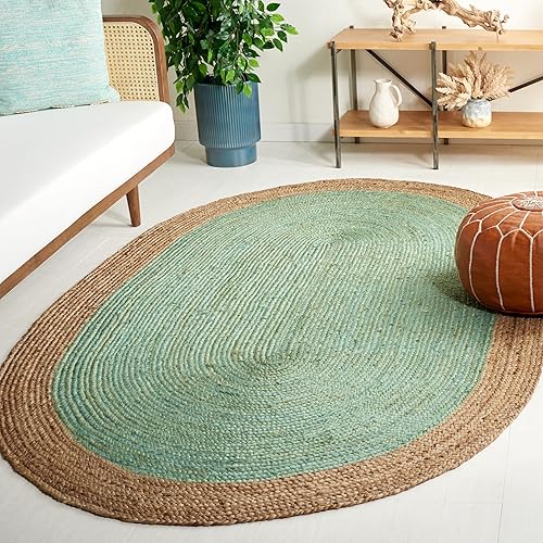 SAFAVIEH Natural Fiber Round Collection NF801E - Alfombra redonda de yute trenzada de 7 pies, hecha a mano, color verde azulado