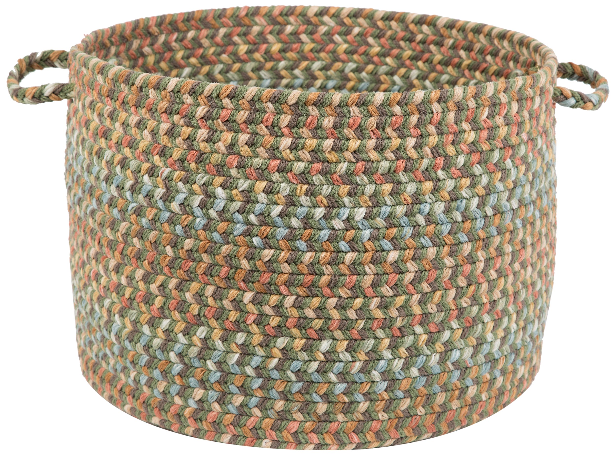Rhody Rug Cypress CY67 Olive 18" x 12" Basket - Braided Woven Basket for Blanket Storage - Decorative Basket for Home Decor, Throw Basket for Laundry, Nursery and Kids Toy Chest - Made in USA