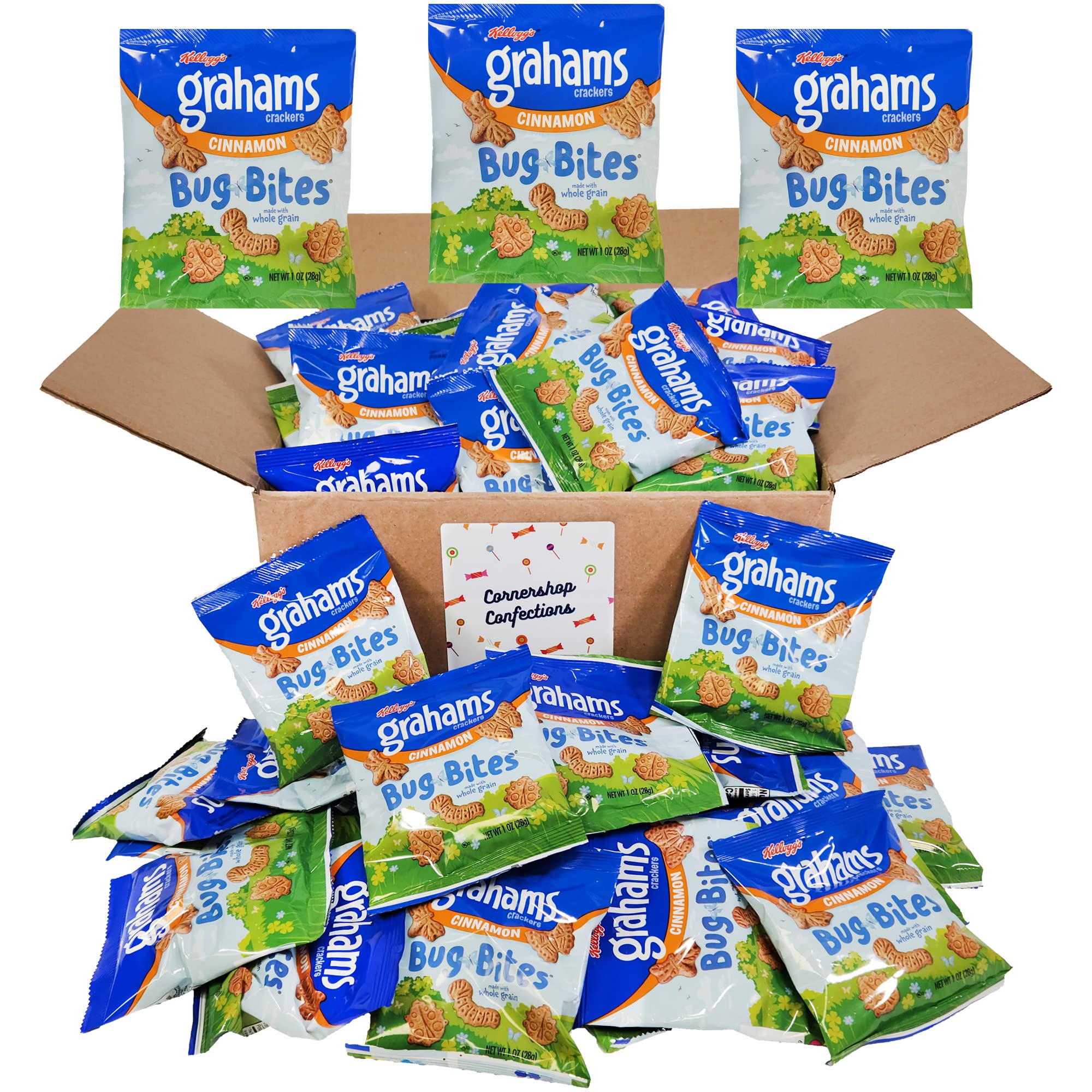 Sponsored Ad - Bug Bites Cinnamon Graham Crackers Bulk Pack - 60 Individually Sealed 1oz Bags in Protective Cornershop Confections Box - For Lunch Boxes, Car Rides, Sporting Events, Work Desk, Gym Bag, Quick Snack