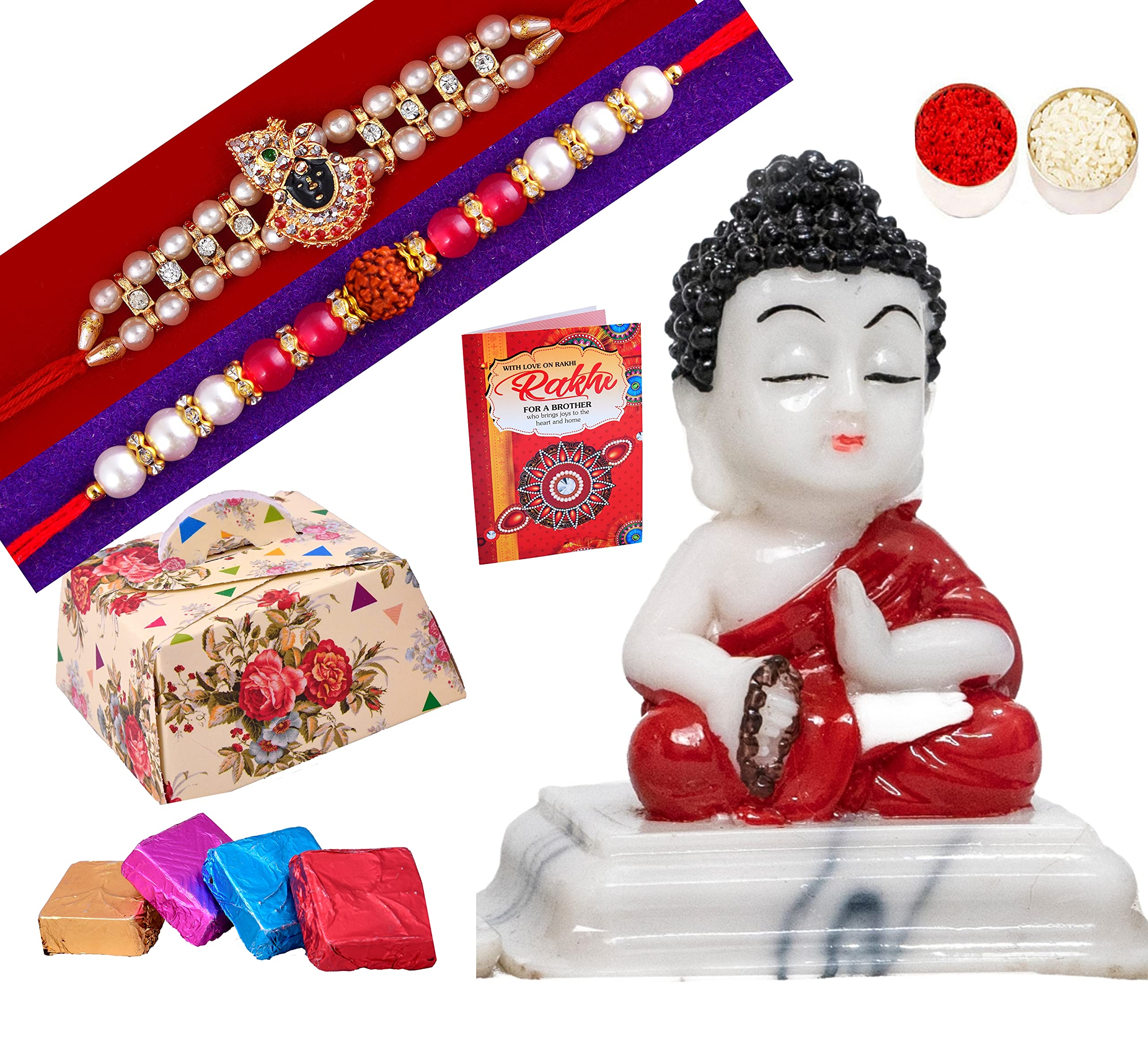 MANTOUSS Rakhi for brother combo with gift/Set of 2 rakhi with chocolate/Rakhi for brother with sweets-1 Kudan Rakhi+1 beads Rakhi+Showpiece figurine+roli, chawal+Rakshabandhan greeting card, 410 g (B0993YKK8Y) Amazon Price History, Amazon Price Tracker