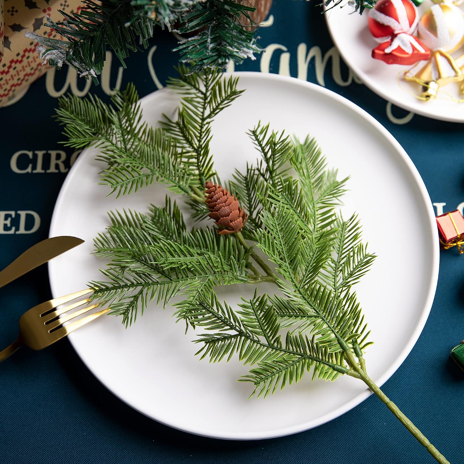 Watayo 8 PCS Large Artificial Pine Needles Branches-16x7 Inch Christmas Fake Greenery Pine Picks with Pinecone-Faux Pine Leaves Sprigs for Craft DIY Christmas Garland Wreath and Home Garden Decoration