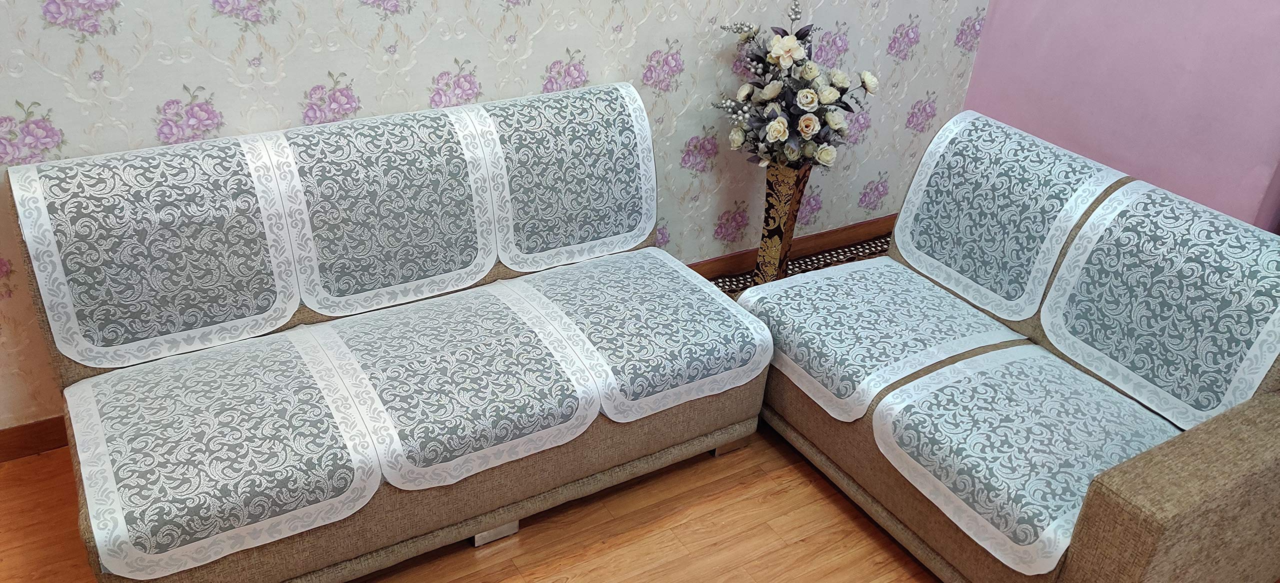 Zesture Bring HomePremium Floral net Fabric 6 Piece Sofa and Chair Cover Set -5 Seater