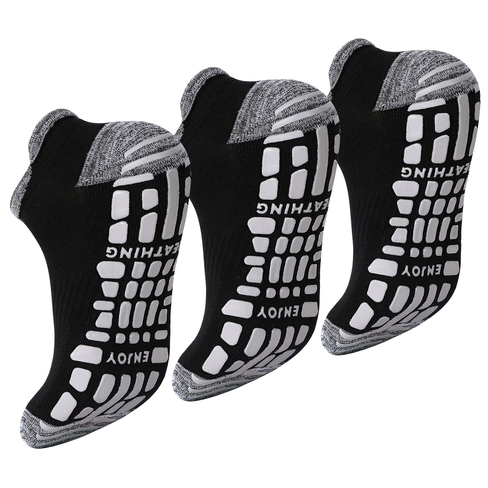 ELUTONG Herren Rutschfest Sneaker Socken, 3 Paar Anti-Rutsch Atmungsaktive Baumwolle Sportsocken, Schwarz Weiß Knöchel Männer Socken 39-49
