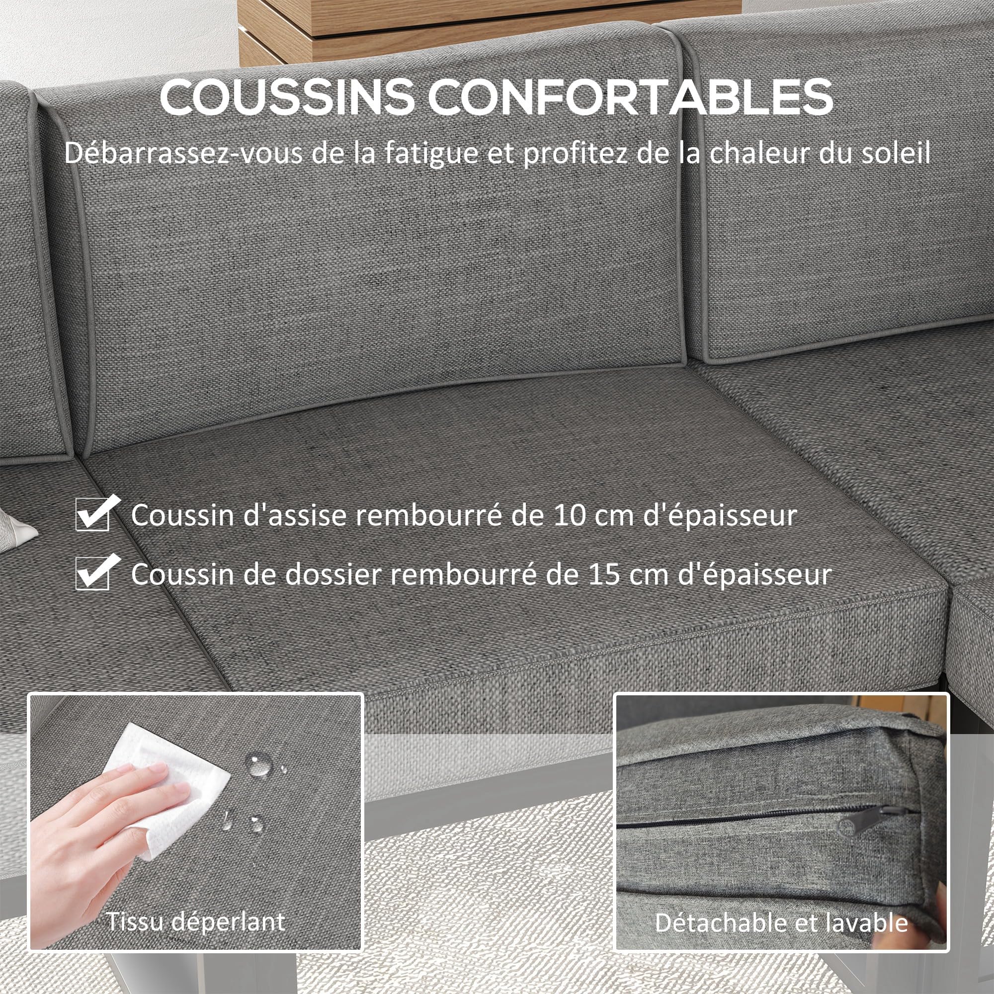 Outsunny 6 Piezas de diseño contemporáneo al Aire Libre Esquina Muebles de jardín para 5 Personas - Aluminio - Gran Comodidad