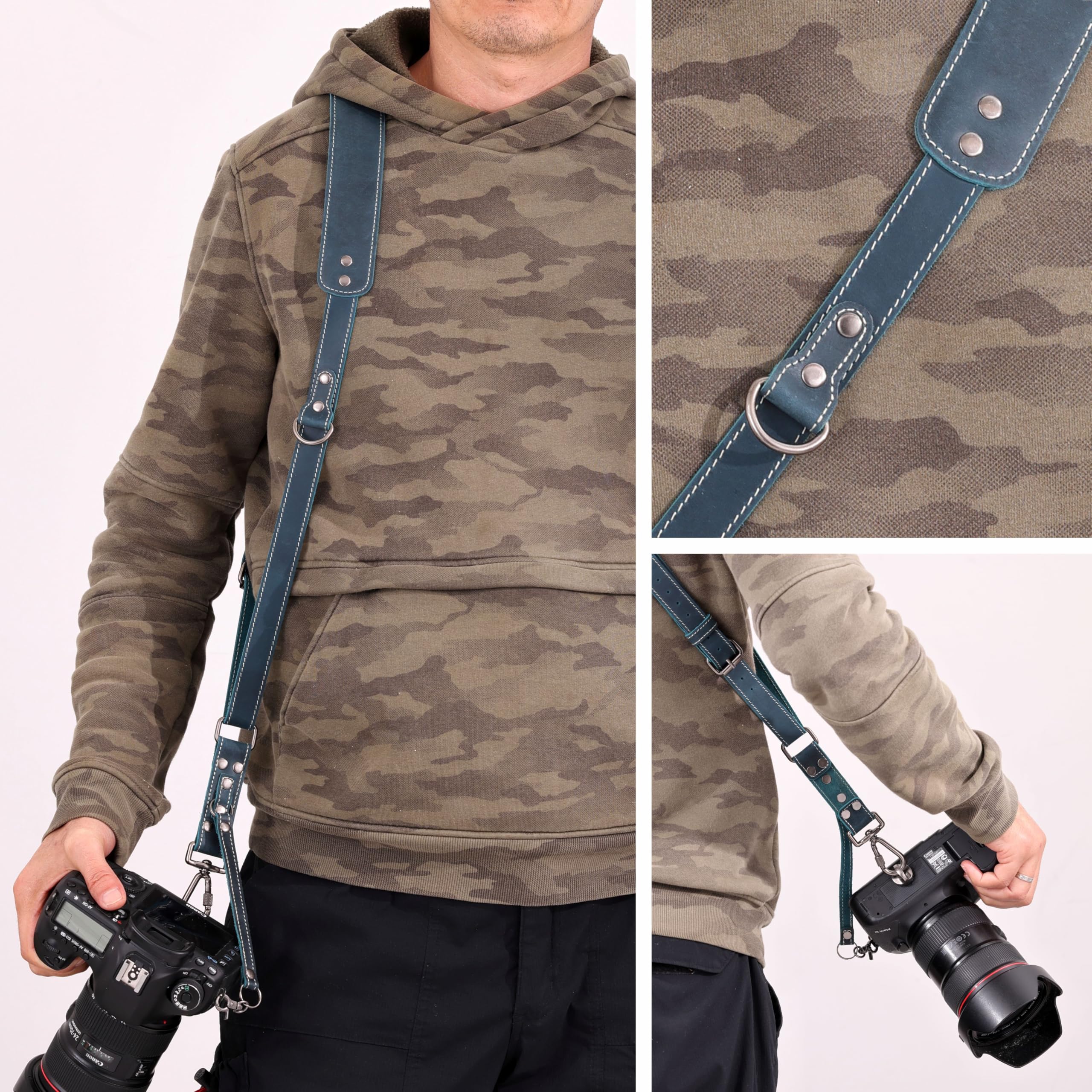 Padwa Lifestyle Tracolla per fotocamera singola, in pelle pieno fiore, professionale, a sgancio rapido, per fotocamere DSLR, Verde, Single Leather Camera Strap