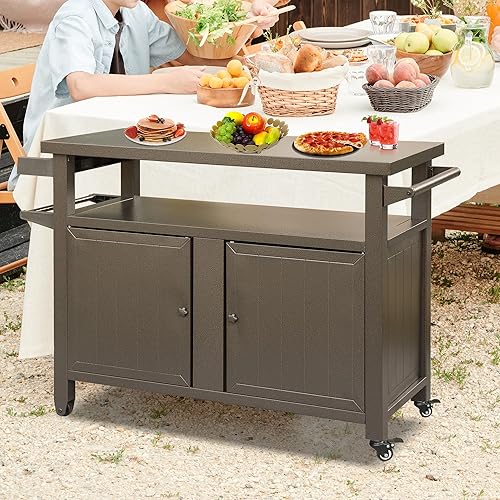 Domi - Carritos de parrilla para exteriores con ruedas, mesa de metal para exteriores, mesa de comedor de cocina, mesa de barbacoa para patio, isla