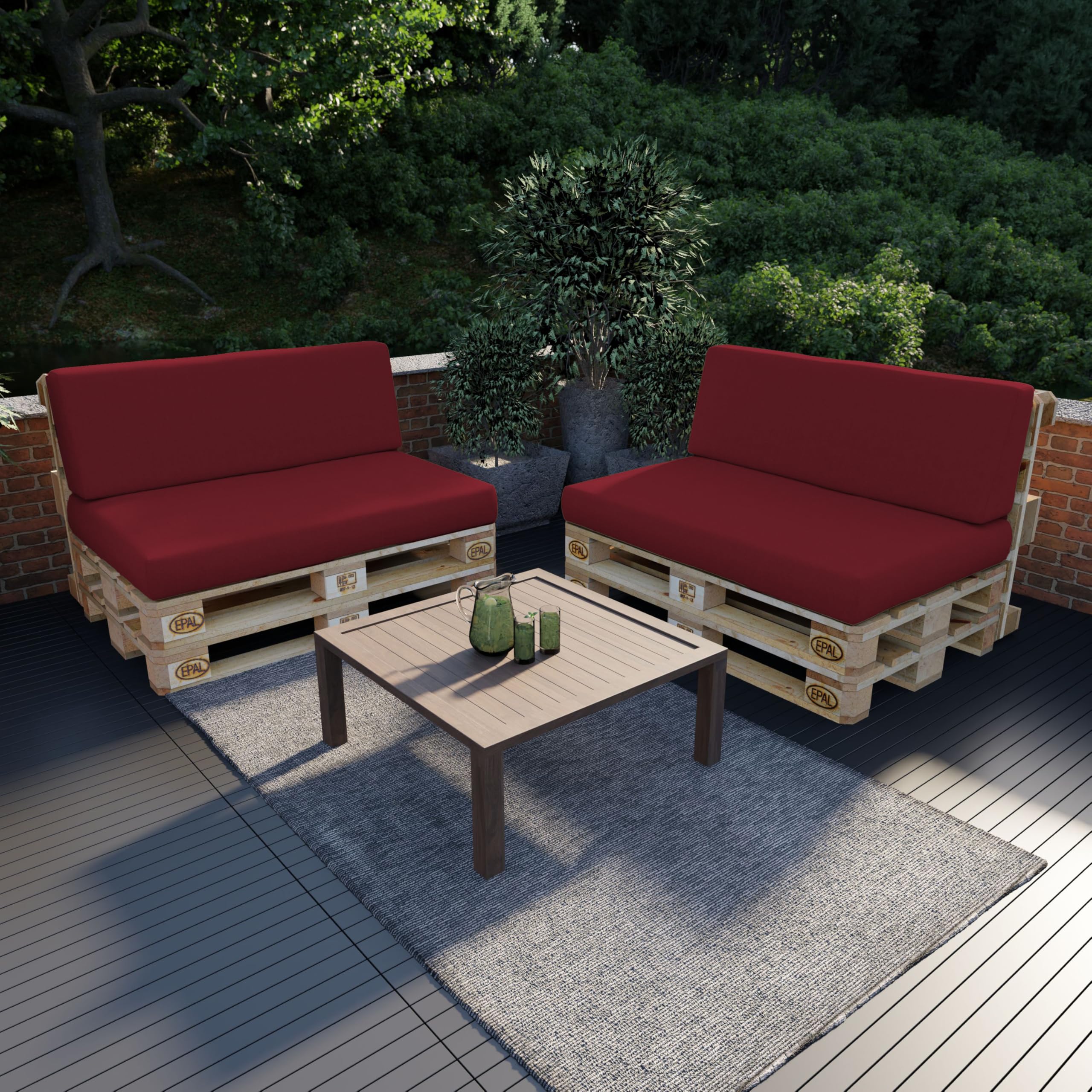 POKAR Euro Pallet Seating Set of 2: 1x seat cushion 120x80cm + 1x back cushion 120x40cm, cold foam, removable covers, Home Garden Furniture DIY, indoor outdoor pillow, without pallets, Beige — view 107