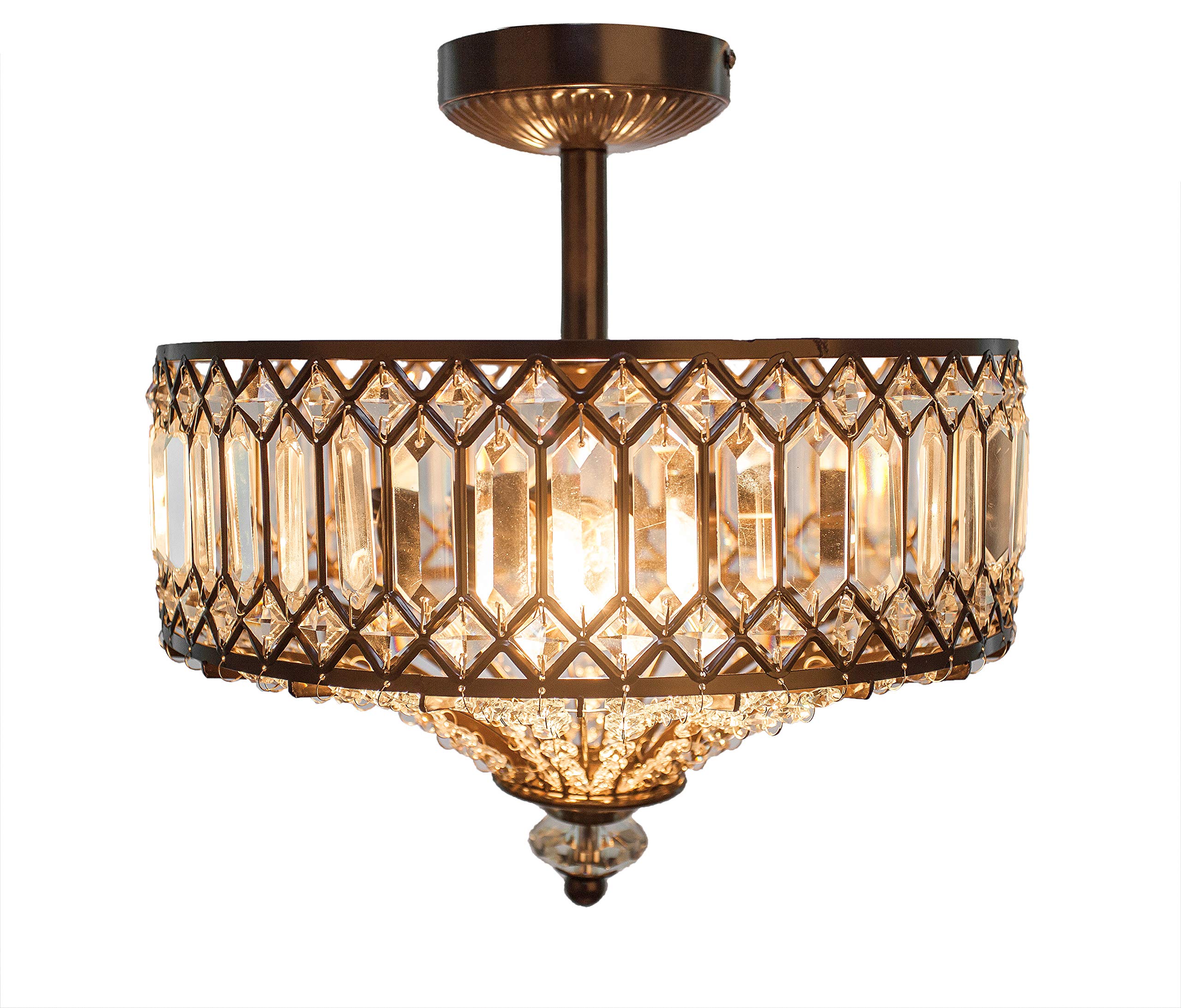 15.25"H Tiered Jeweled Glass and Metal Semi-Flush Mount Lighting Fixture - Bronze