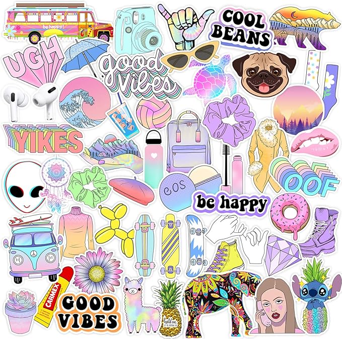 Whaline 50 Pack VSCO Stickers for Water Bottles Vinyl