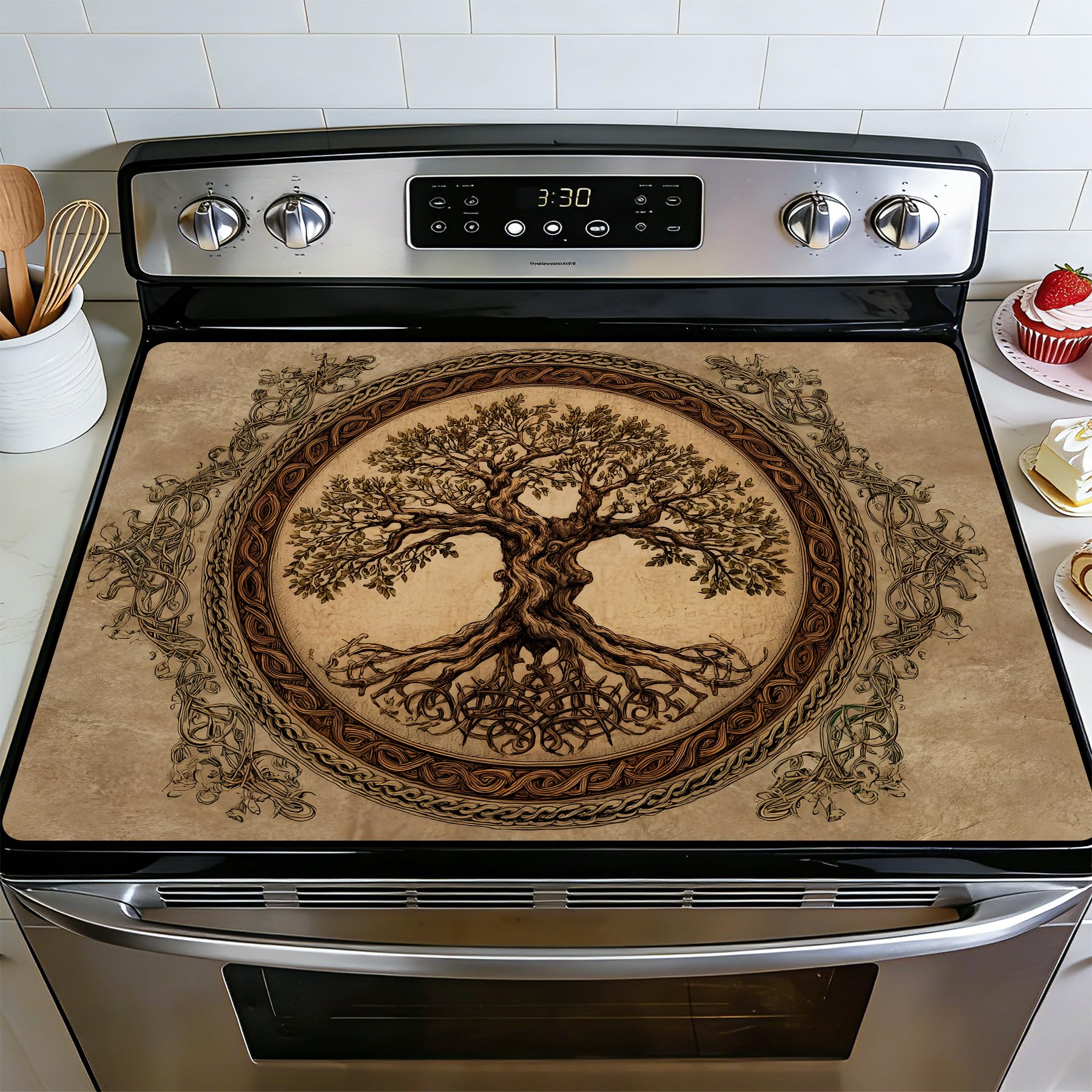 BVBOX Stove Top Cover for Electric Stove, 28" x 20" Glass Cooktop Protector Mat with Hanging Loops, Anti-Scratch Non-Slip Dish Drying Mat, Washable Countertop Pad