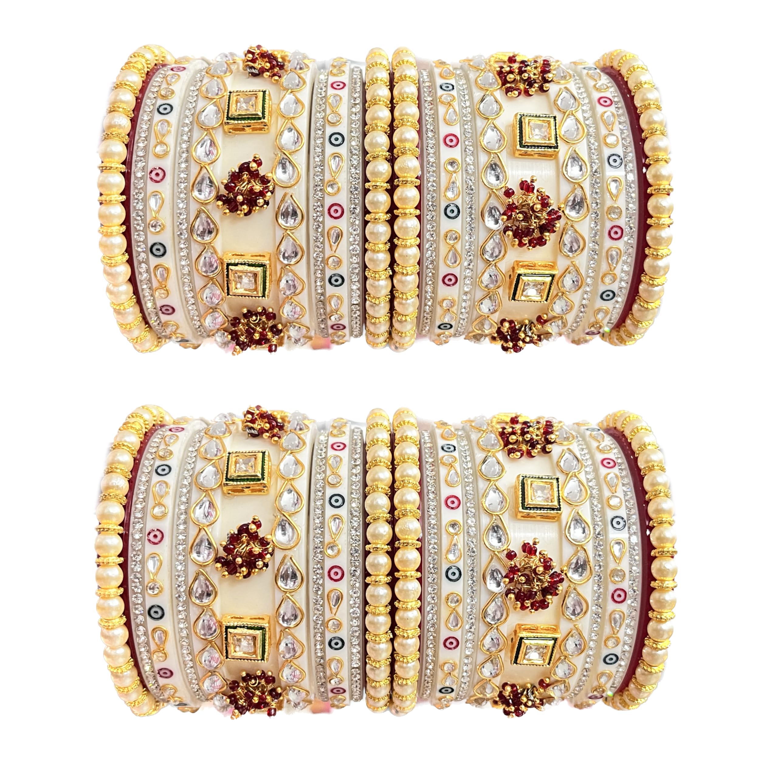 SHINE OF STARSWomen's Jaipuri Bangles Lac Bangles And Plastic White Bangles Stone Chuda Set