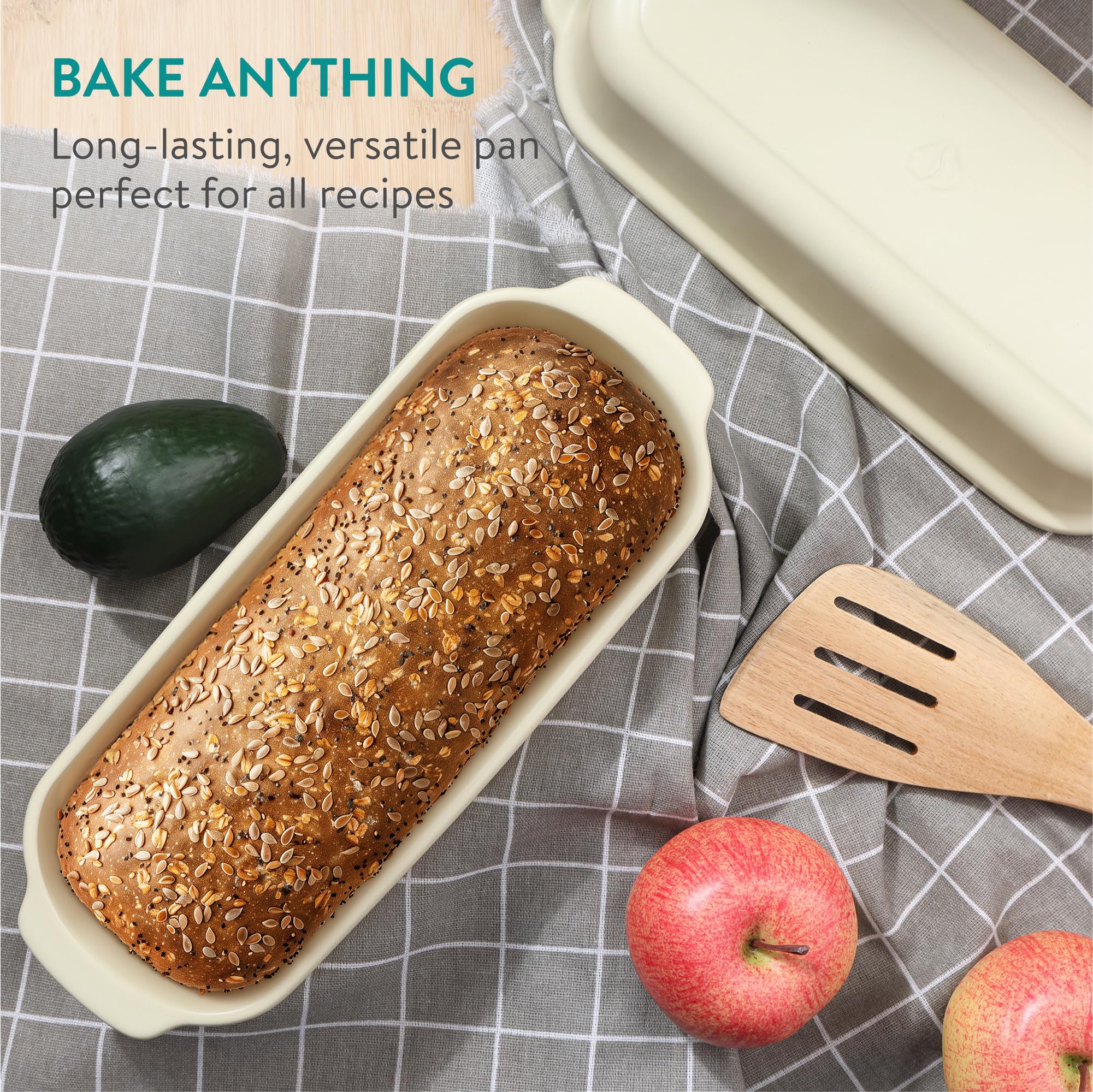Navaris Loaf Dish with Lid, Ceramic Bakeware Tin for Baking Homemade Loaves, Stoneware Bread Pan for Oven - Image 4