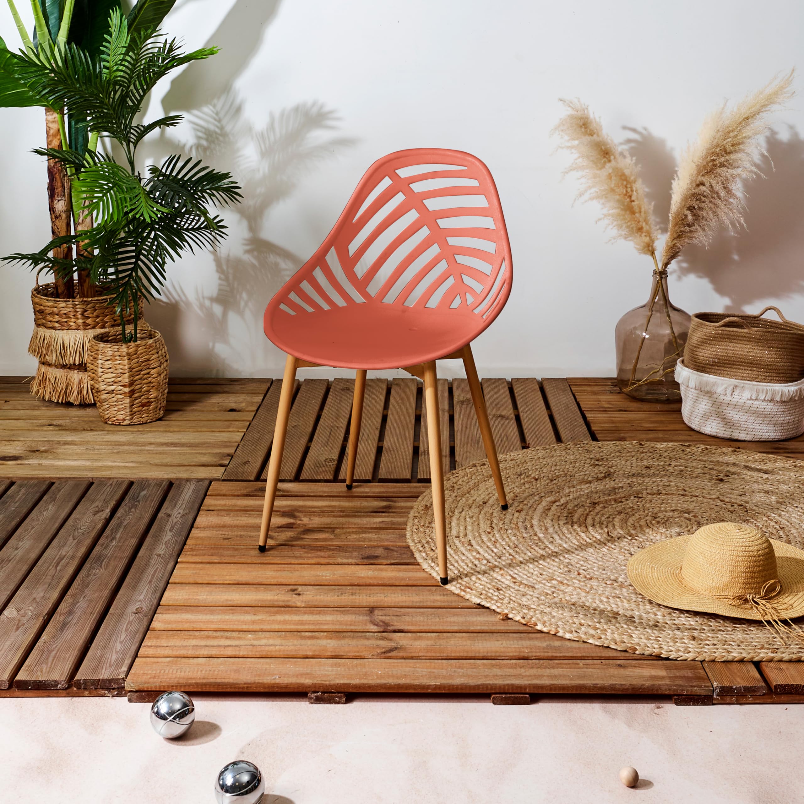 HOME DECO FACTORY Lot de 4 Chaises Alameda Terracotta Extérieur Confortable