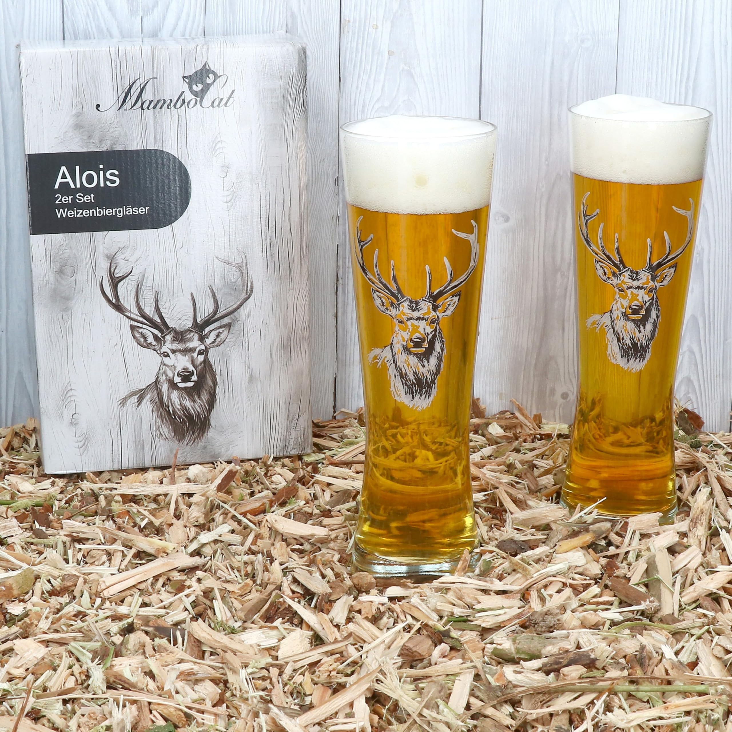 MamboCat Alois Lot de 6 verres à bière classiques avec motif de cerf pour un plaisir de bière élégant | Emballage cadeau inclus