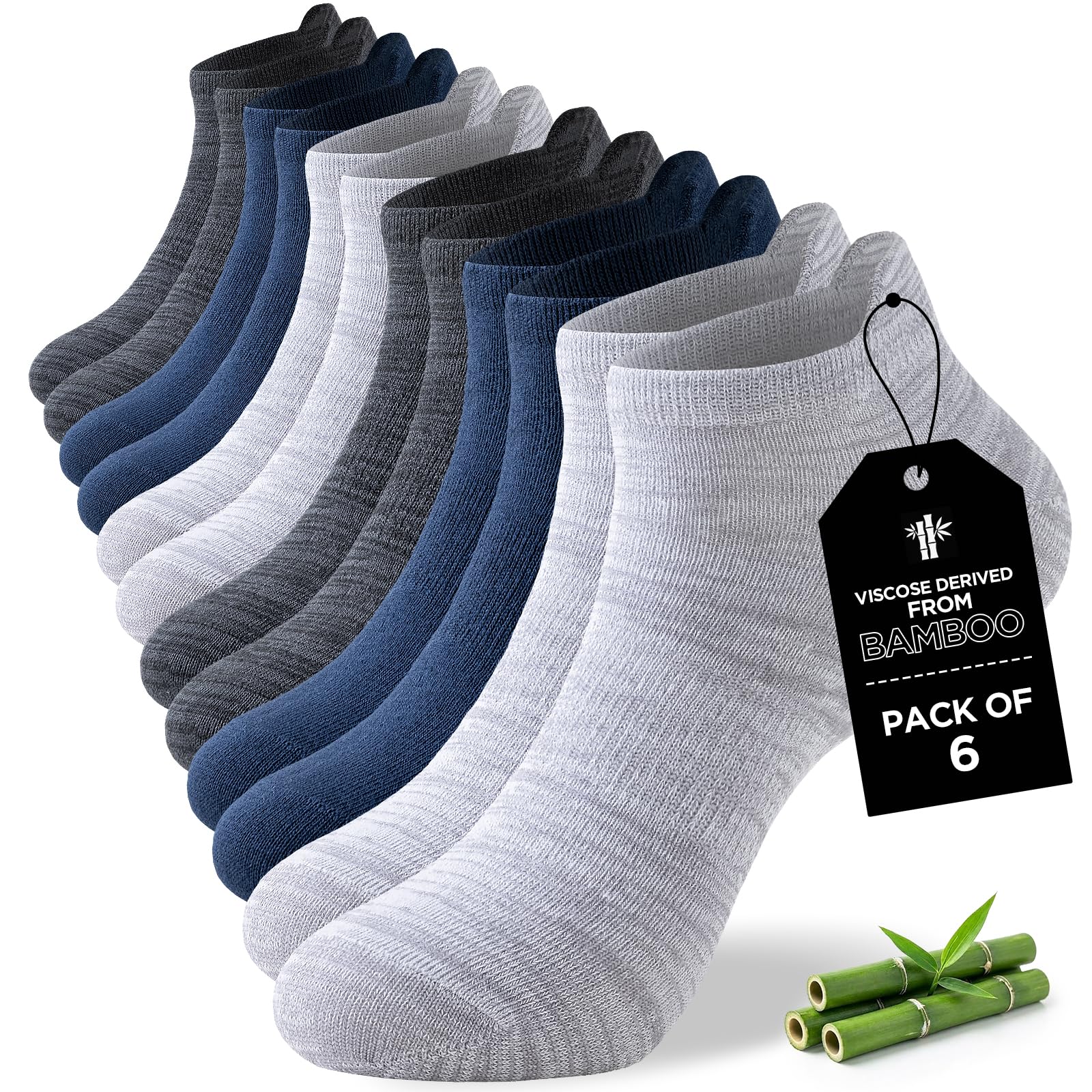 Niorasen Bambus Sneaker Socken Herren Damen 43-46 37-42, Atmungsaktive Sportsocken, Anti Geruch Laufsocken, Antibakterielle Kurze Sommer Knöchelsocken, Halbsocken, Bambussocken 6 Paar