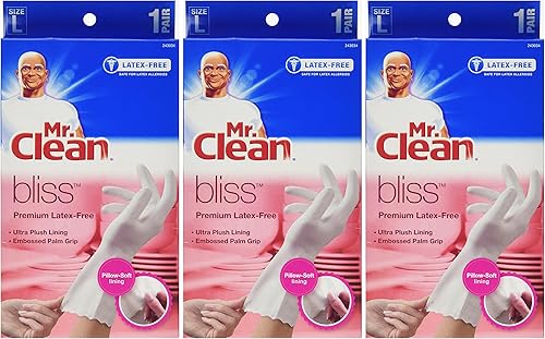 Mr. Clean 243034 Bliss Premium - Guantes sin látex, grandes, 3 pares