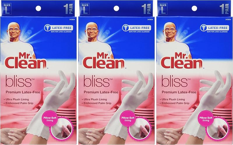 Mr. Clean 243034 Bliss Premium guantes sin látex, grandes, 3 pares