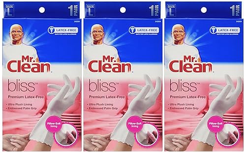 Mr. Clean 243034 Bliss Premium Latex-free Gloves, Large, 3 Pairs