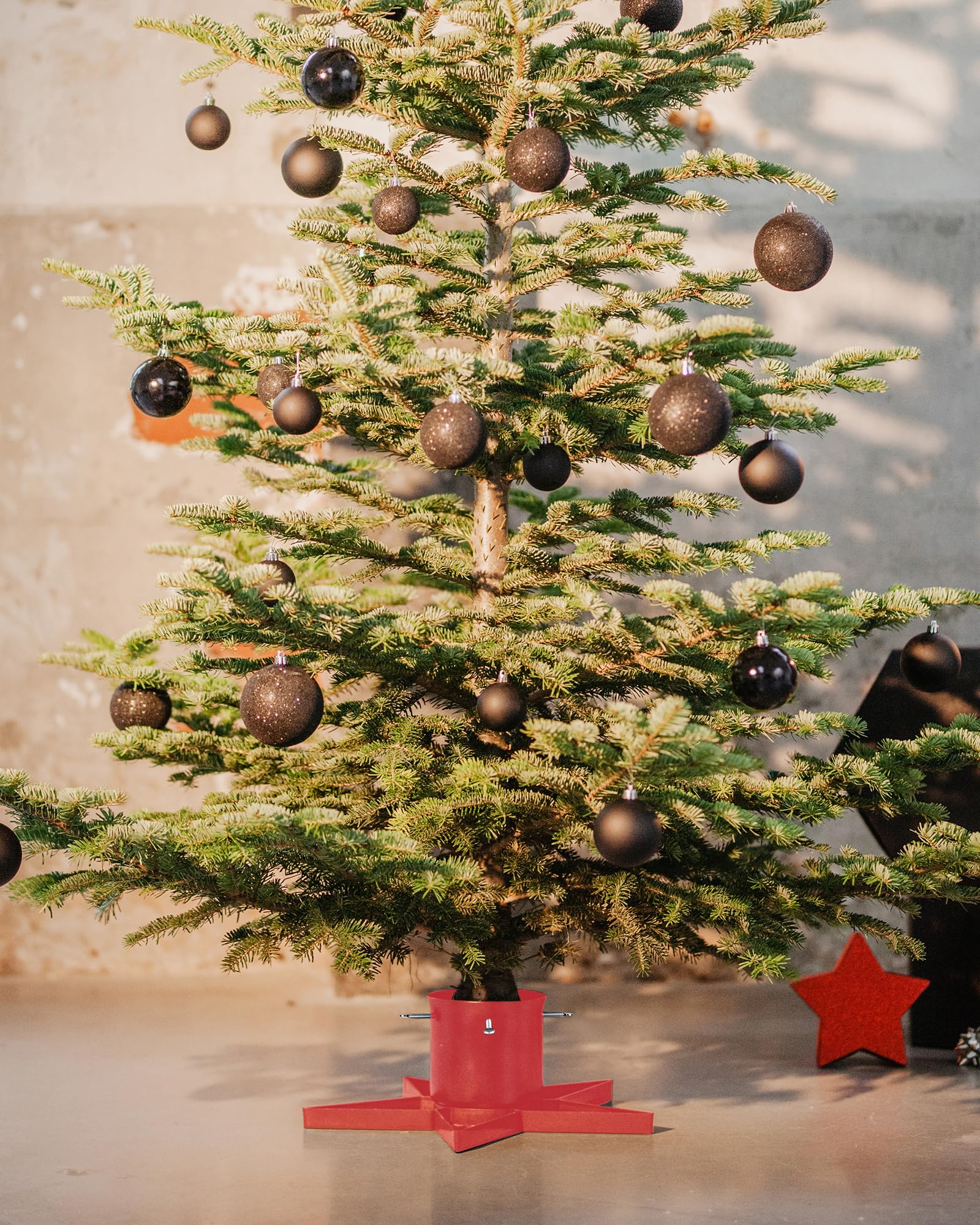 GuuG Real Christmas Tree Stand Base - Live Trees Small Christmas Tree Holder up to 6.5ft Trees for Real Xmas Trees 0.53 Gal Star+ Red