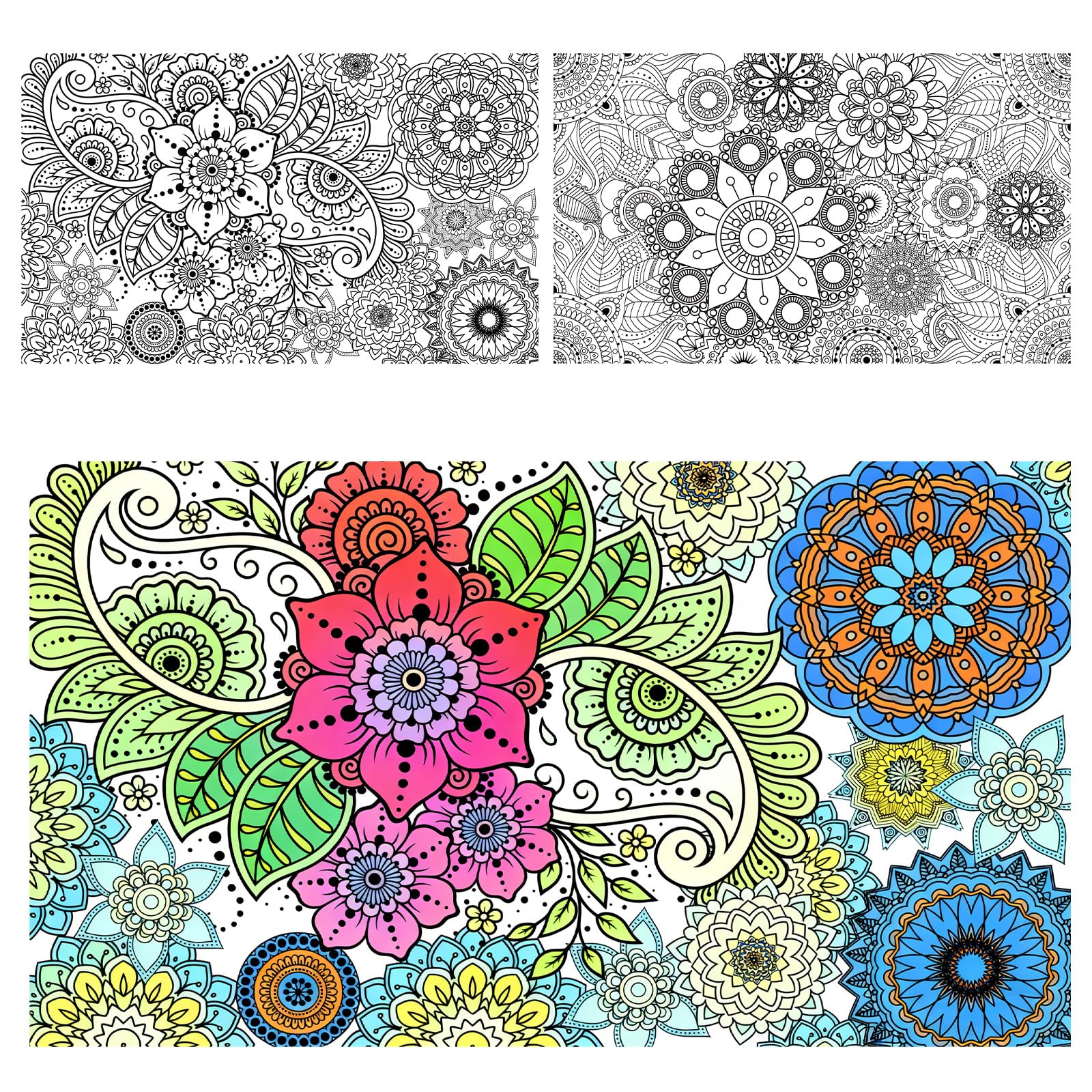 2pcs Jumbo Mandala Coloring Posters, 100x60cm/39.37x23.62in Large Motivational Coloring Posters for Kids Adults Teens Art Craft Wall Party Supplies (Style 2) - 1
