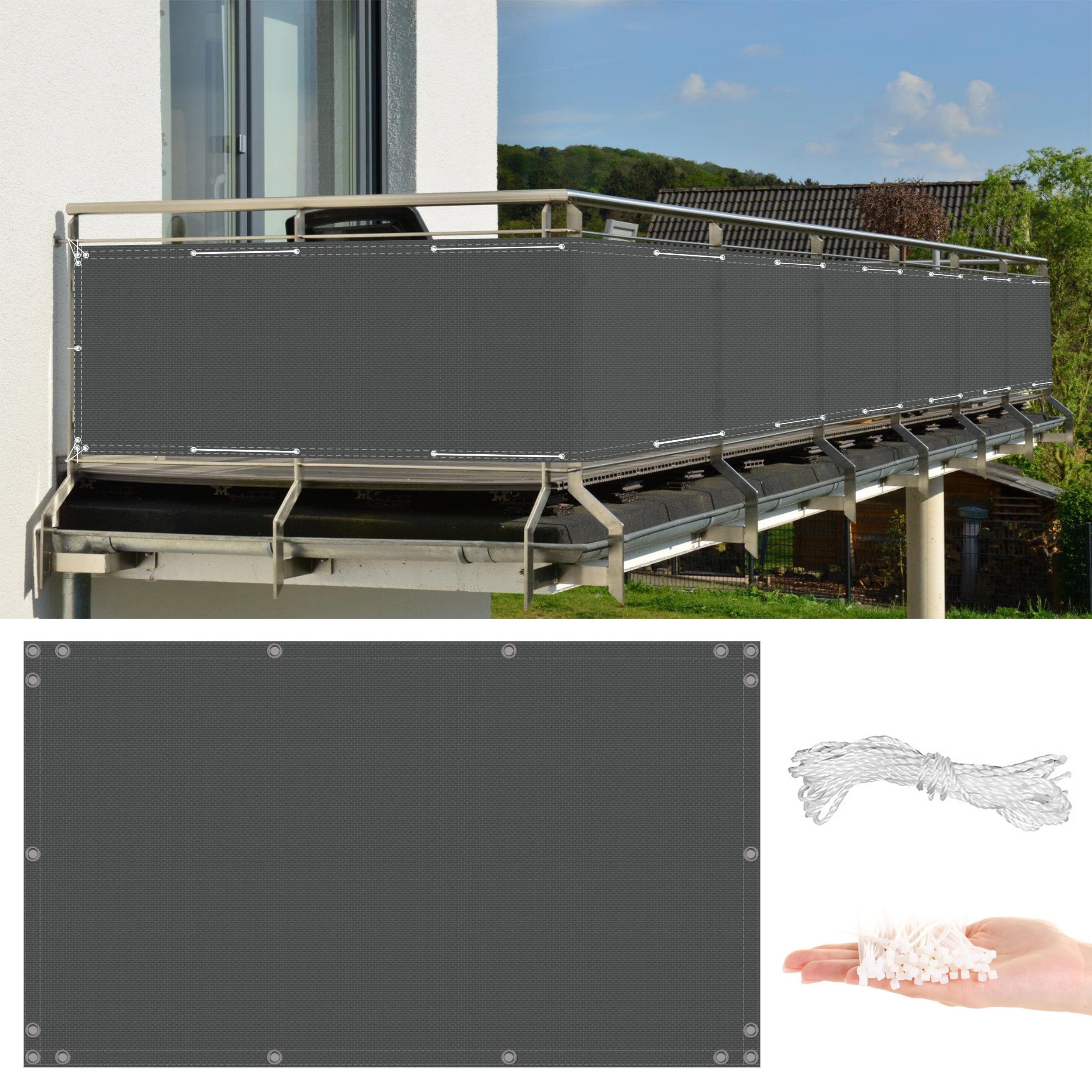 GJZQDKX Outdoor 85x750cm Anthracite UV Resistant Tear & Wind Proof Balcony Fence with Mounting Hardware for Garden Camping & Leisure Activities