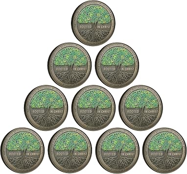 Rooted in Christ The Lord is My Rock, My Fortress, My Deliverer Faith-Based Christian Challenge Coin Bible Verse Gift Pack of 10