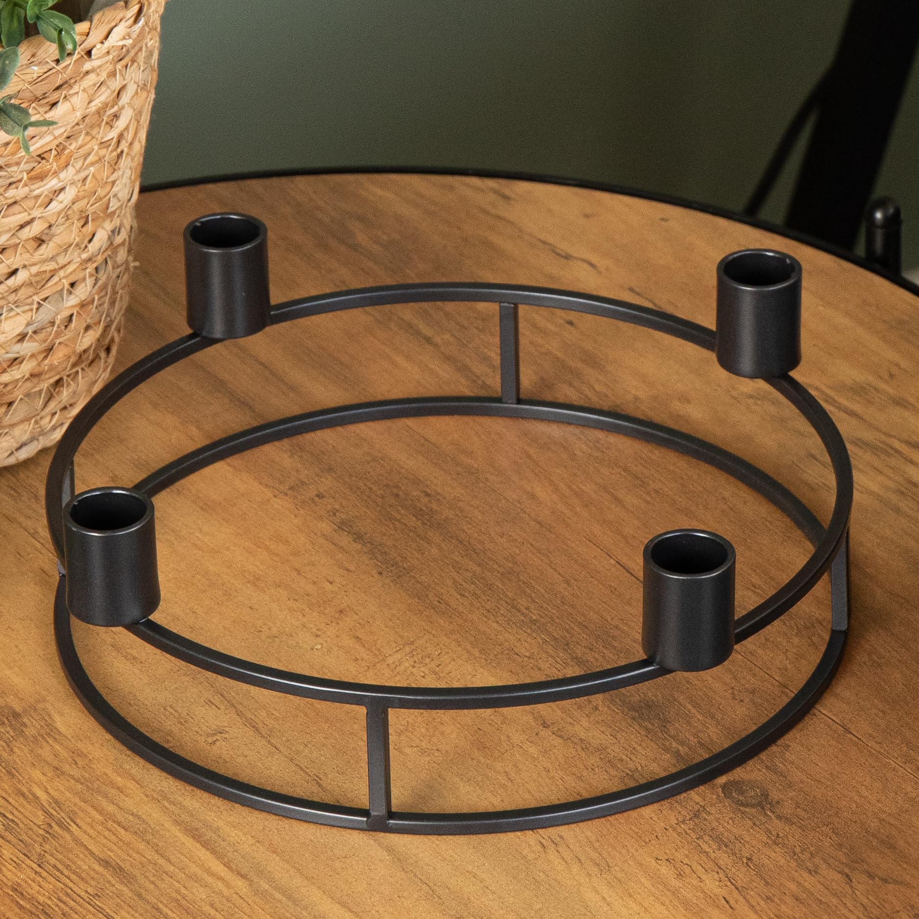 25cm Black Metal Taper Candle Ring Holder