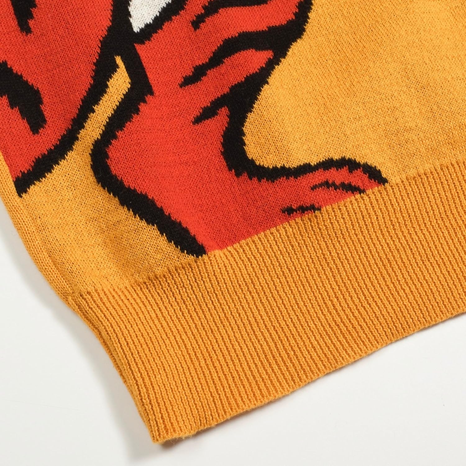 OXKNIT Knit Polo Shirt for Men, Retro Tiger Pattern Yellow Shirt Quarter Button Down Short Sleeve Men's Clothing