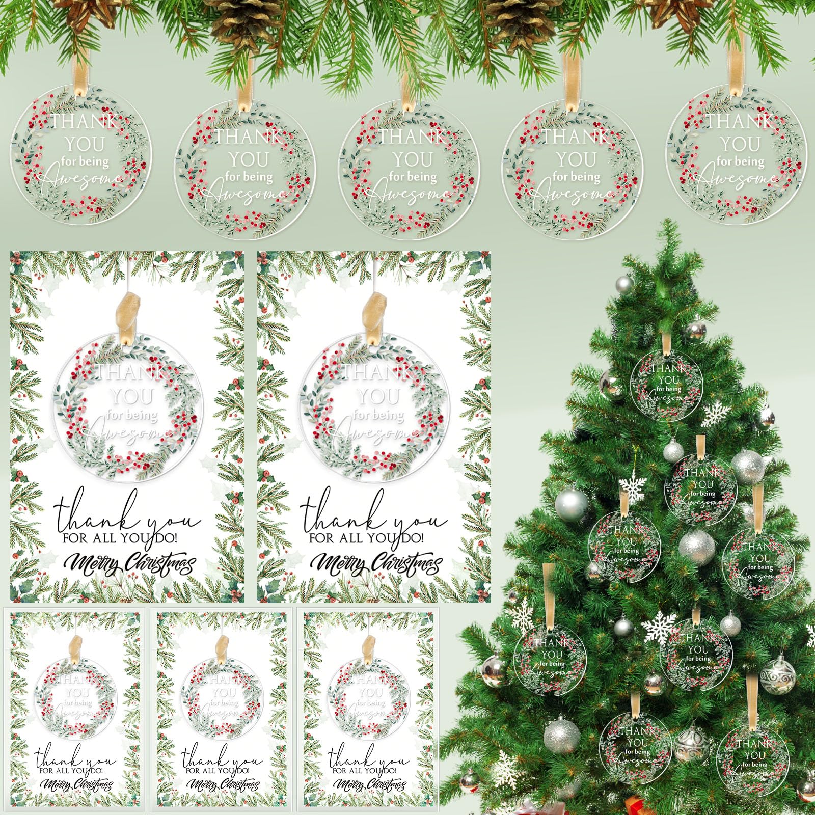 Décorations de Noël en acrylique et cartes de remerciement pour collègue et enseignant
