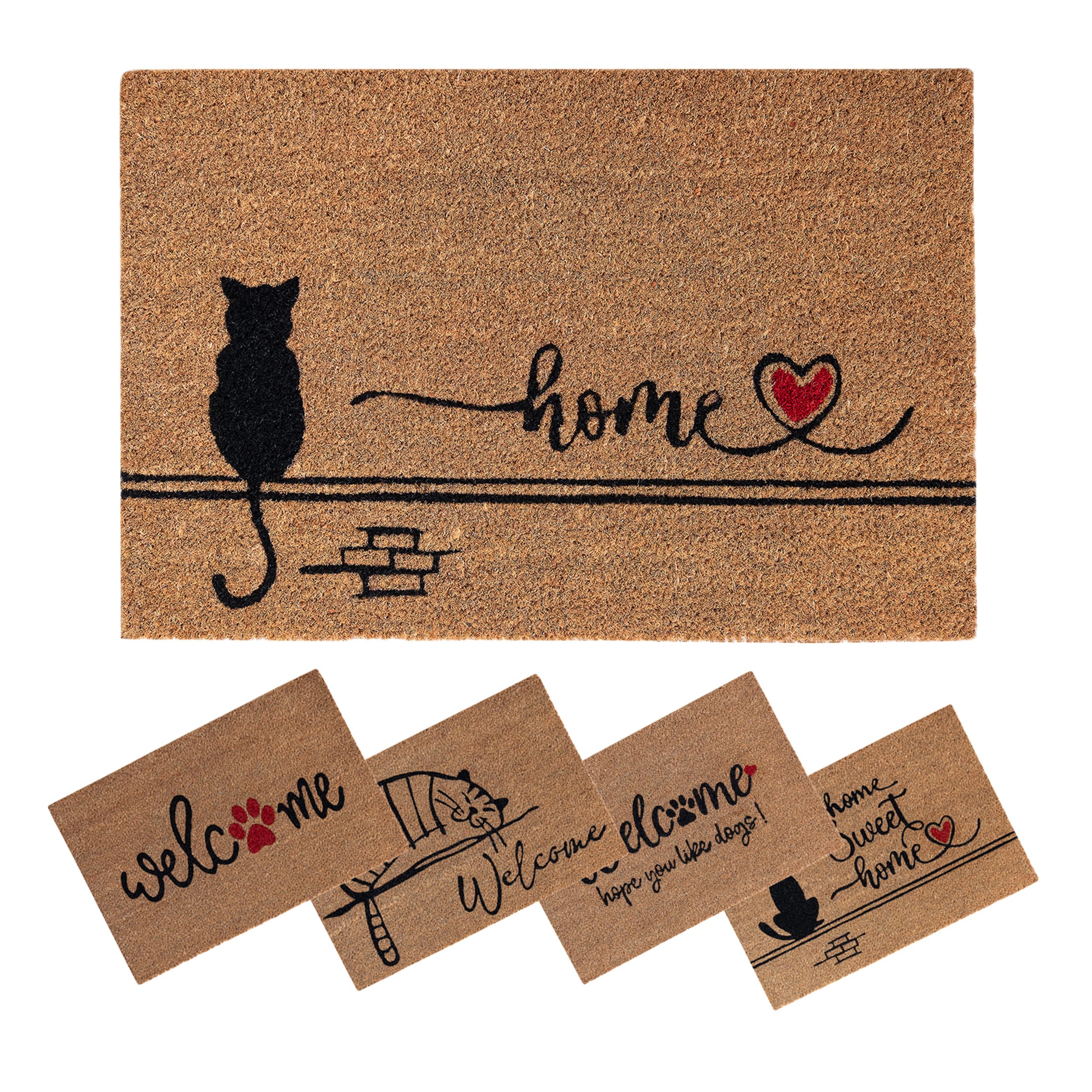 SPOTTED DOG GIFT COMPANY Felpudo de Coco, Felpudo Entrada Casa Antideslizante, Felpudo de Bienvenida Natural para Interior y Exterior, 60 x 40 cm - Gato Negro