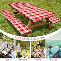 Vista 142 de Play Tailor - Mantel para mesa de pícnic con cubiertas para bancas, impermeable y a prueba de viento con bolsa de cordón, ajustable a mesas y bancas