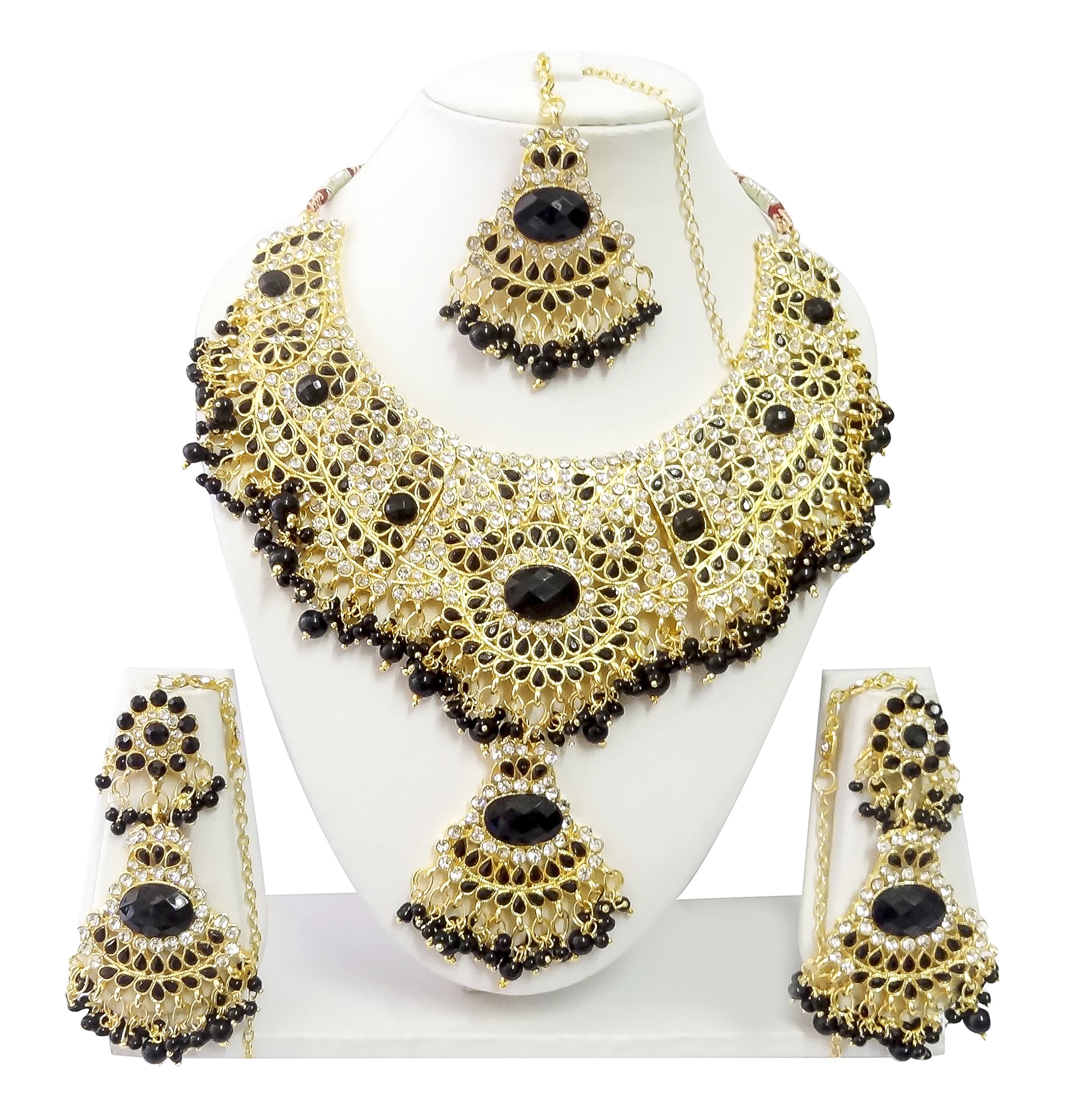 Indian Bollywood Jewelry Set Ethnic Gold Plated Necklace Set Earrings Maang Tikka JS9004 Available in 12 Colors