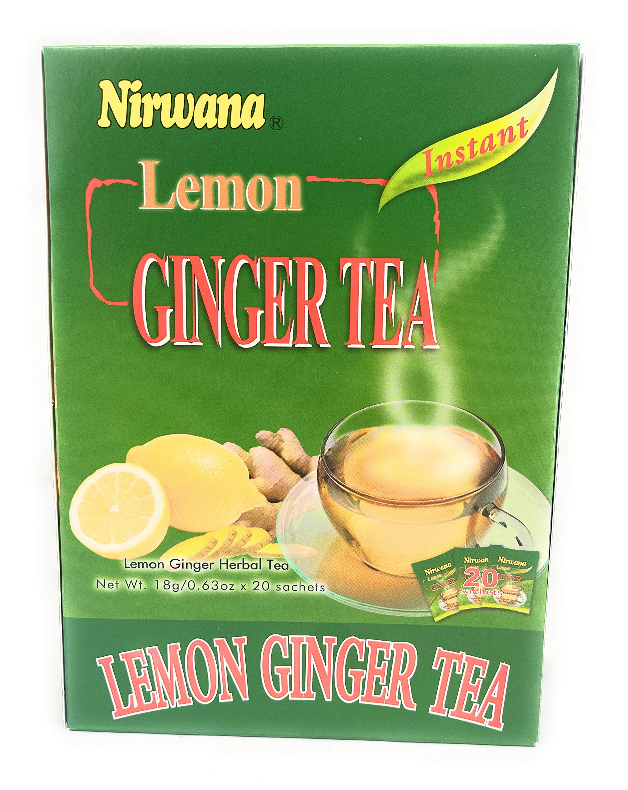 Nirwana Lemon Ginger Herbal Tea – Refreshing Herbal Blend with Ginger and Lemon | Perfect Tea Gift Set and Holiday Gift Baskets (20 Sachet)
