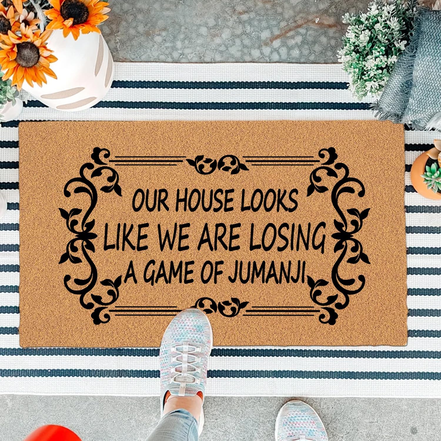 Funny Welcome Doormat If You Don't Call Or Text First We Won't Answer The DoorPersonalized Non-Slip Rubber Mat for Front Door Indoor Outdoor Housewarming Gift 30x18 Inches
