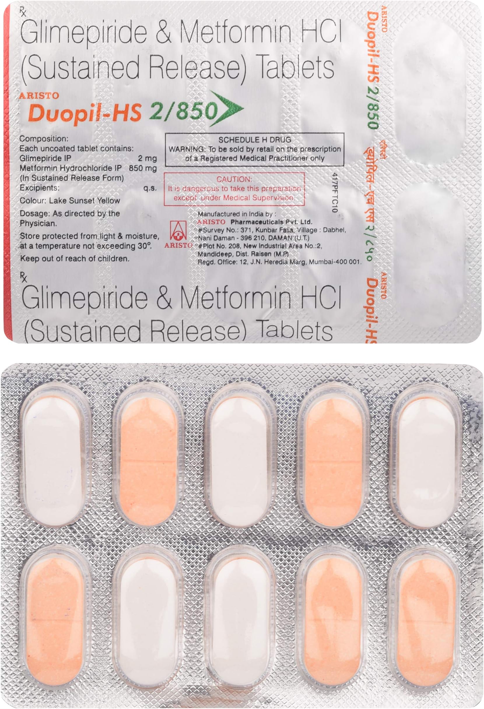 Duopil-HS 2/850 - Strip of 10 Tablets