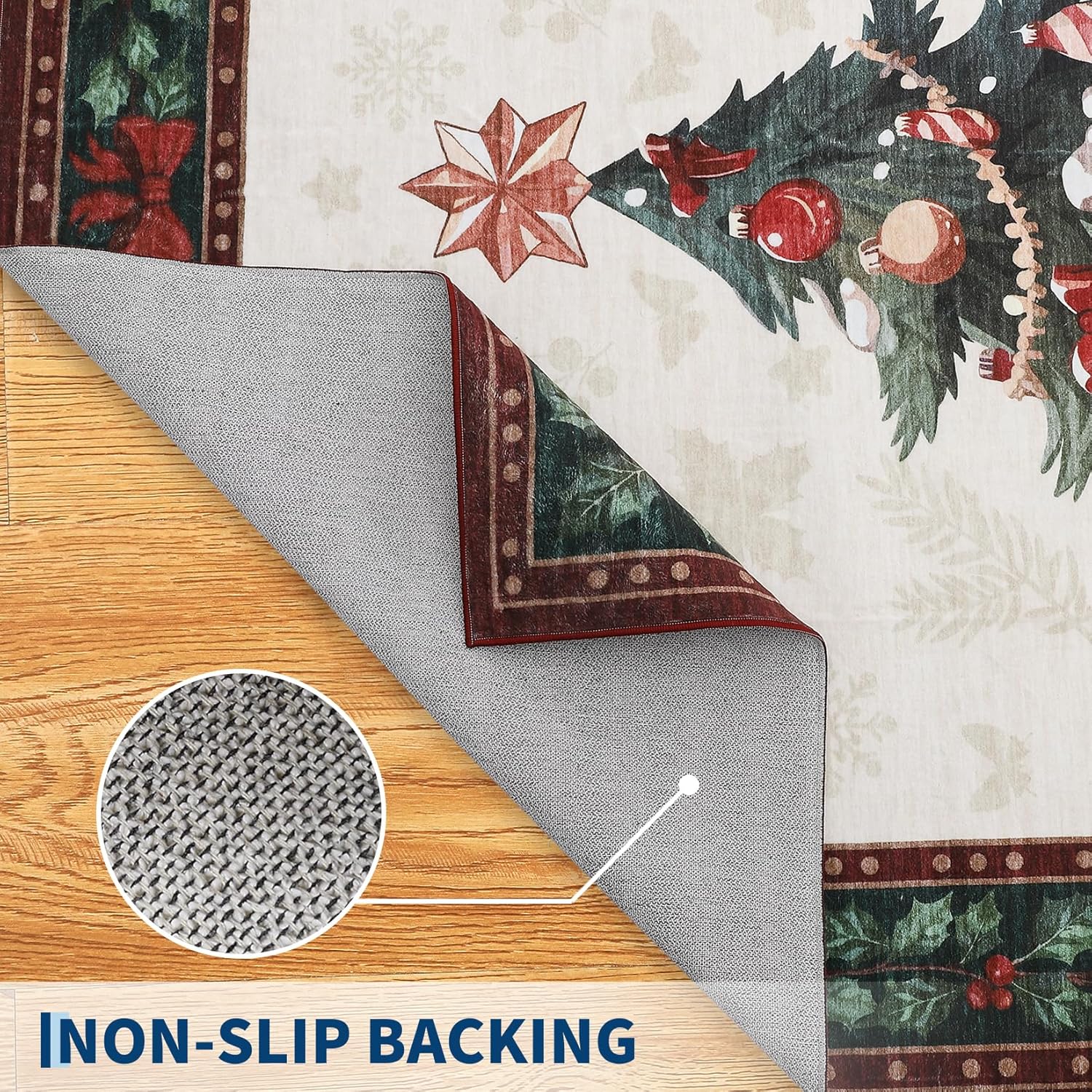 GarveeHome Christmas Tree Area Rug 2x3 Washable Rug,Entryway Rug Non-Slip Soft Low Pile Small Floor Carpet Retro Doormat for Kitchen Bedroom Laundry Bathroom Hallway