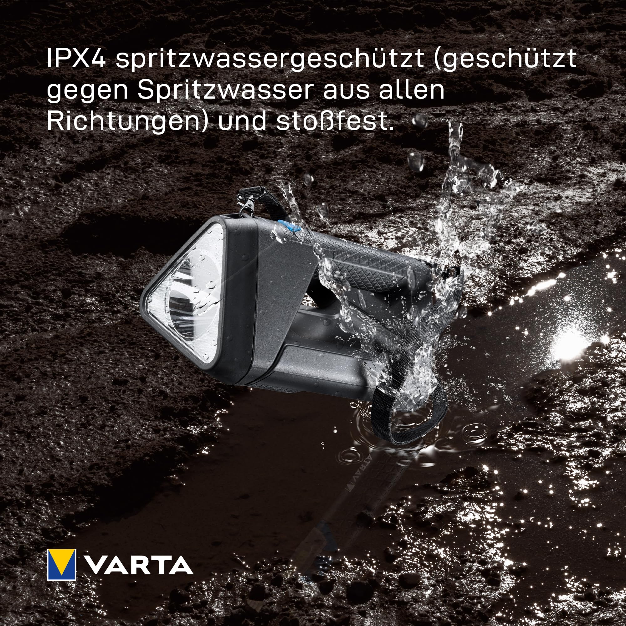 VARTA Baustrahler LED, wiederaufladbar, Arbeitsleuchte, Work Flex BL30R, Handscheinwerfer mit 3 Lichtmodi, Werkstattlampe für ideale Raumausleuchtung, Werkstatt, Auto, Schwarz | Arbeitsleuchte Handscheinwerfer mit 3 Lichtmodi, 550 Lumen, IPX4, Micro-USB,