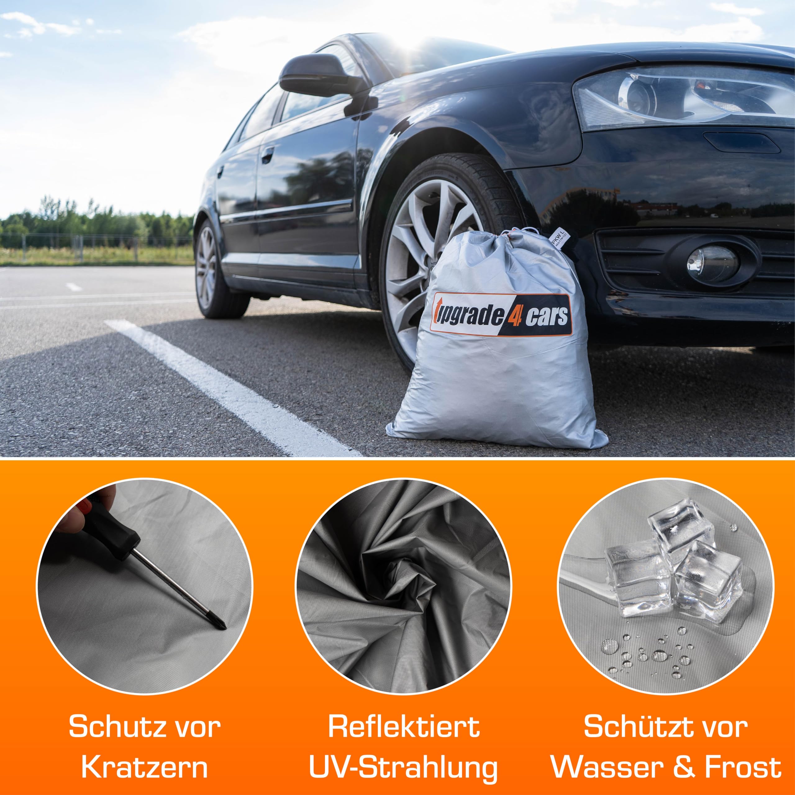 Upgrade4cars Autoabdeckung Outdoor Vollgarage | Auto Abdeckplane Komplett für alle Jahreszeiten | Autoplane Universal | Pkw Größe: XXL 571 * 203 * 120 cm