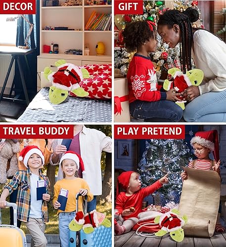 Miniatura 4 de DolliBu Peluche de tortuga marina verde arcoíris de Papá Noel, disfraz de animal salvaje con traje de Papá Noel rojo, regalo de vida silvestre,