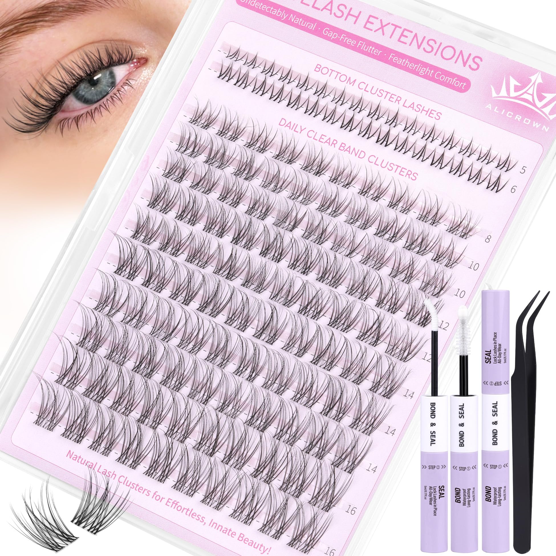 Natural Lash Clusters Kit Wispy Eyelash Clusters Kit with Bottom Eyelashes C Curly Lash Extension Kit with Invisible