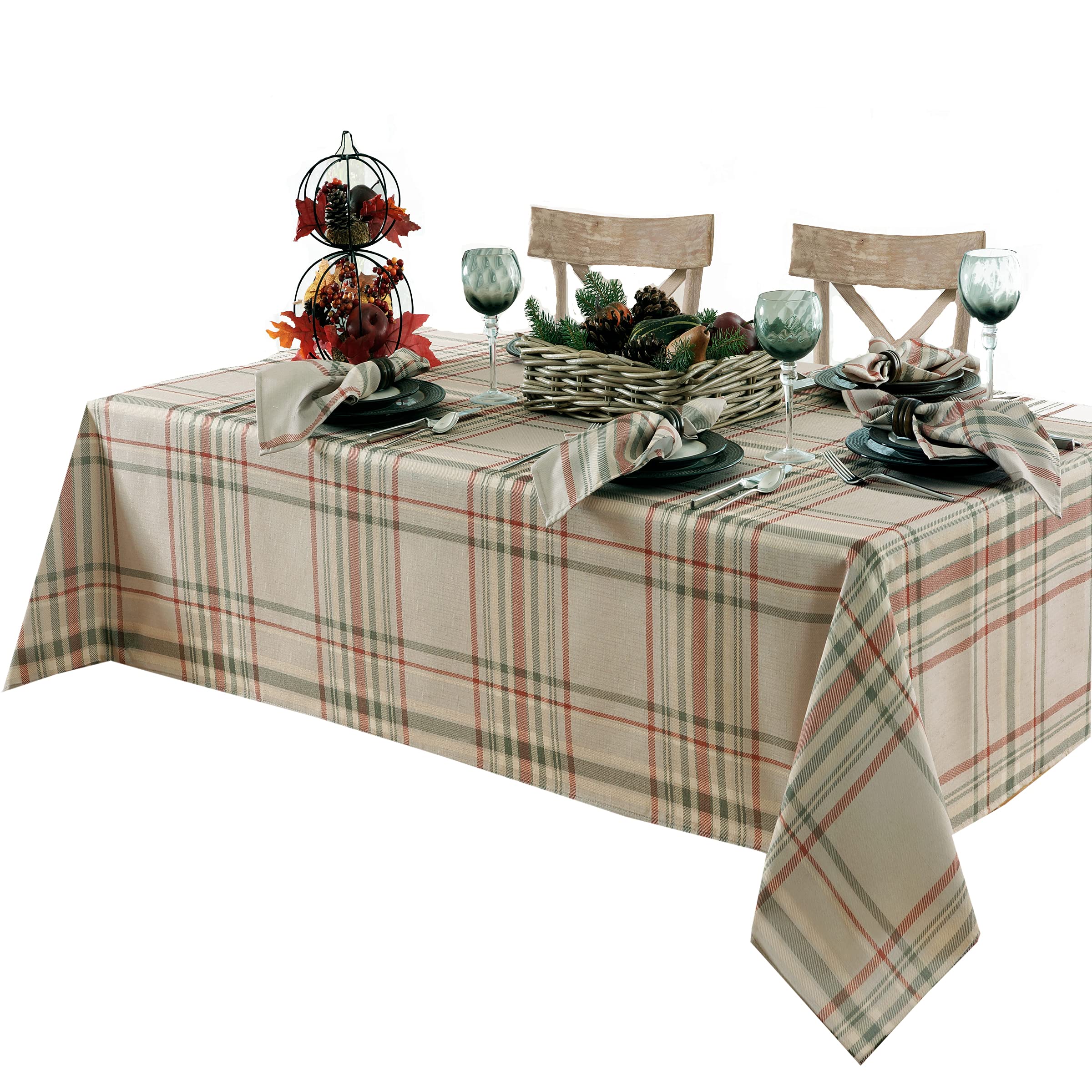 Newbridge Green Autumn Pocono Rustic Plaid Rectangle Fabric Tablecloth, 60 x 84 Inch Cottage Farmhouse Easy Care Stain Repellent Table Covers for Holiday Parties