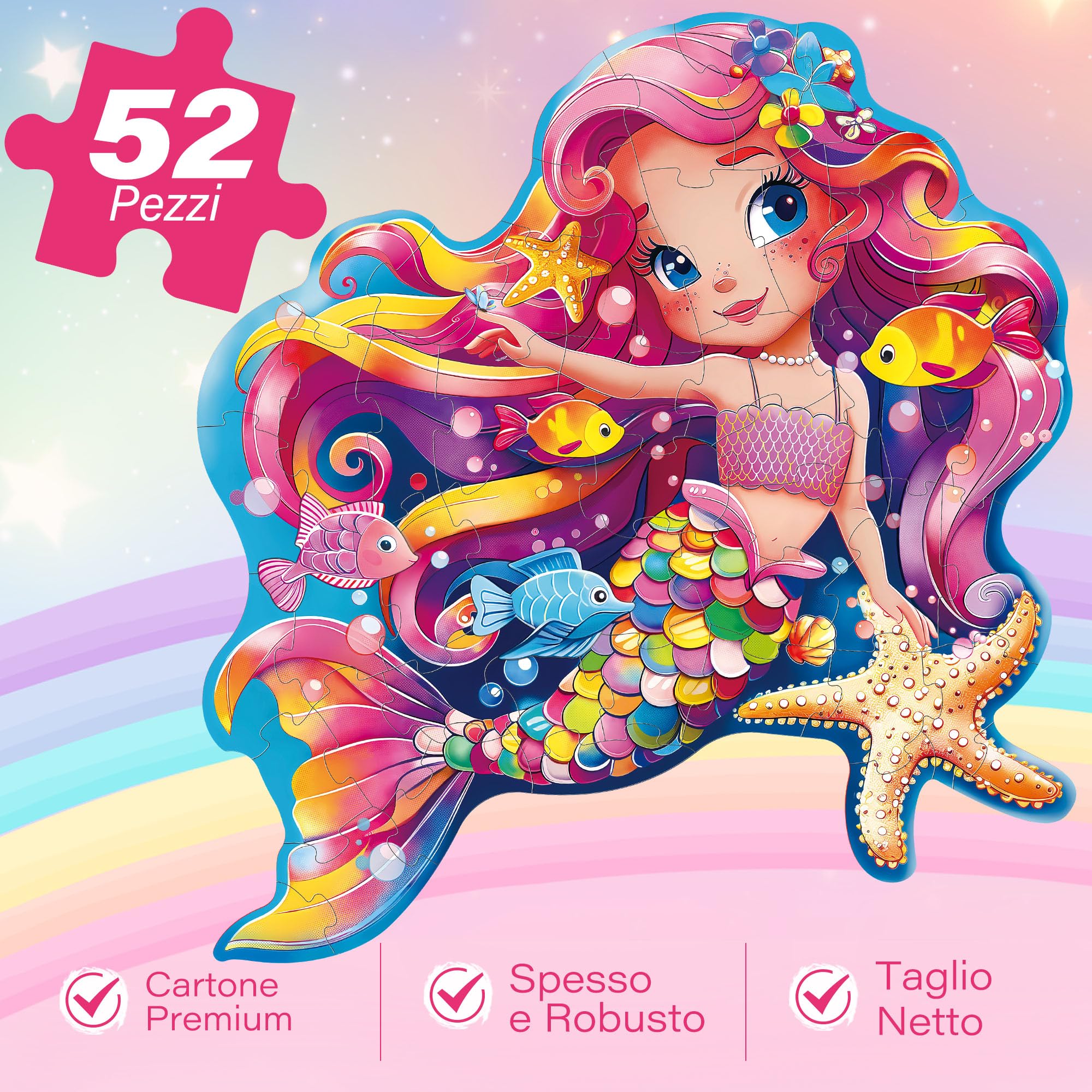 Puzzle Bambini 4 Anni XXL Sirene 52 Pezzi 66 x 70 cm Giochi Educativi 3-8 anni