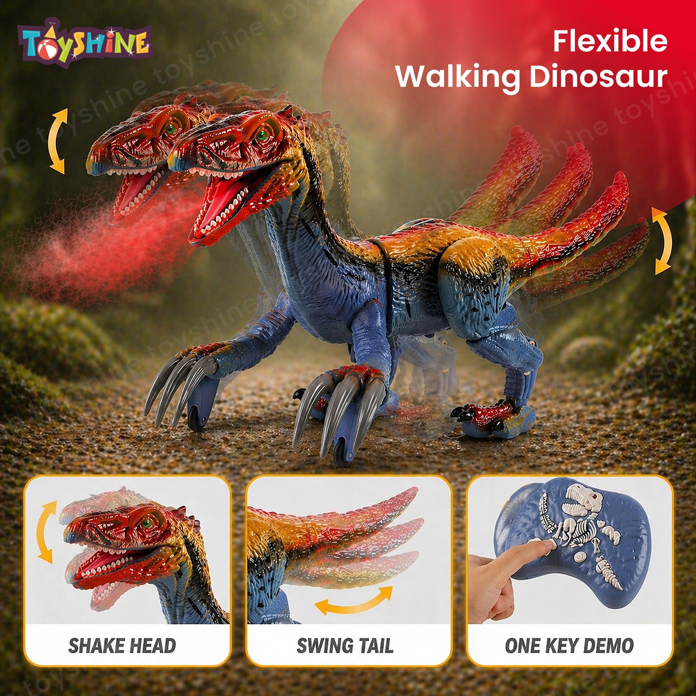 Toyshine Remote Control Rechargeable 2.4ghz Therizinosaurus Walking Dinosaur Toy with Mist Spray, Roaring Sound & Light Electric Dino Toy for Kids 3-12 Years 2