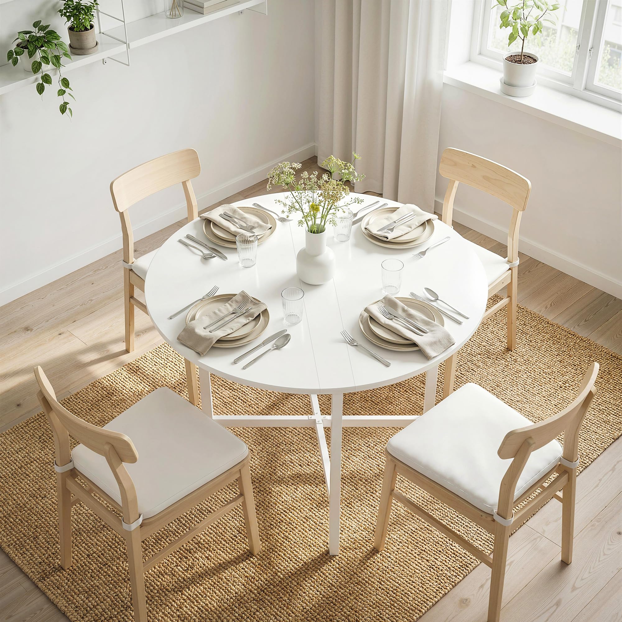 HOMCOM Tavolo da Pranzo Rotondo Pieghevole per 2-4 Persone, Ø80 cm Tavolo Cucina a Ribalta con Gambe a X in Acciaio, Salvaspazio per Soggiorno Sala da Pranzo, Bianco