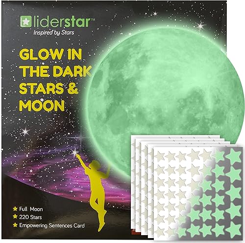 Miniatura 3 de Brillan en la oscuridad, estrellas, planetas y luna llena grande, calcomanías de pared brillantes del sistema solar, 9 calcomanías de techo