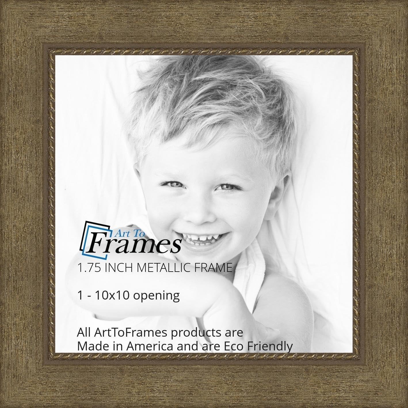 ArtToFrames 10x10 inch Metallic Gold with Ornate Detail Wood Picture Frame, WOMTM310-333-10x10