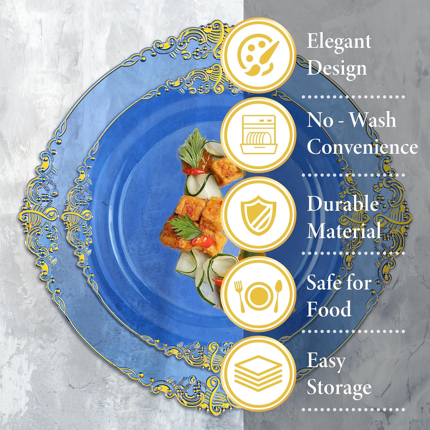 Nervure 175PCS Blue Plastic Plates - Disposable Blue Gold Party Plates & Pre Rolled Napkins with Cutlery for 25 Guests, 50Plates, 75Silverware, 25Cups, 25Napkin for Wedding & Party & Independence Day - Image 9