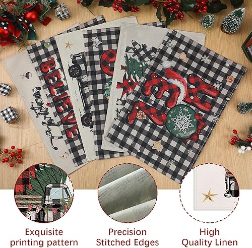 Miniatura 3 de Hushee 6 manteles individuales de Navidad de 12 x 18 pulgadas, lavables, resistentes al calor, manteles individuales de Navidad, retro, con